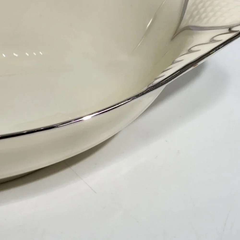 Lenox Vintage Ceramic Oval Serving Dish With Silver Trim and Textured Handles